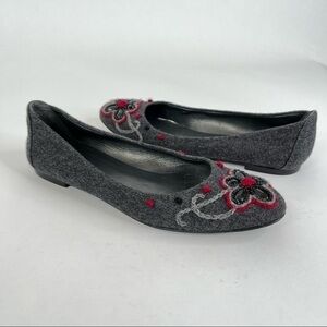 STUART WEITZMAN Smokey Grey Floral Jewel Felt Wool Ballerina Office Flats Shoes